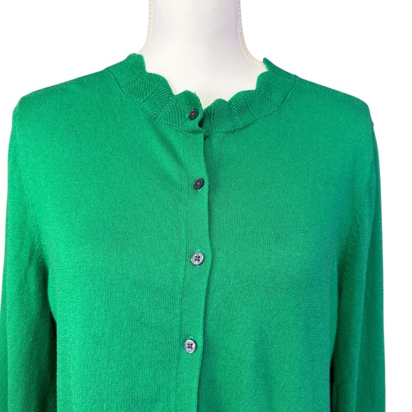 Boden Green Scallop Trim Cardigan Sweater Button Front Long Sleeve Women's L - Picture 2 of 7